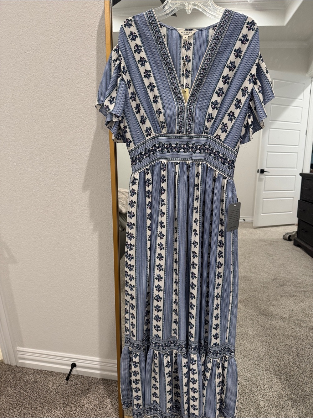 Max Studio Boho Blue and White Striped Maxi Dress